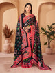 Royal Enigma: Black & Red Box Pattern Pashmina Saree with Shawl