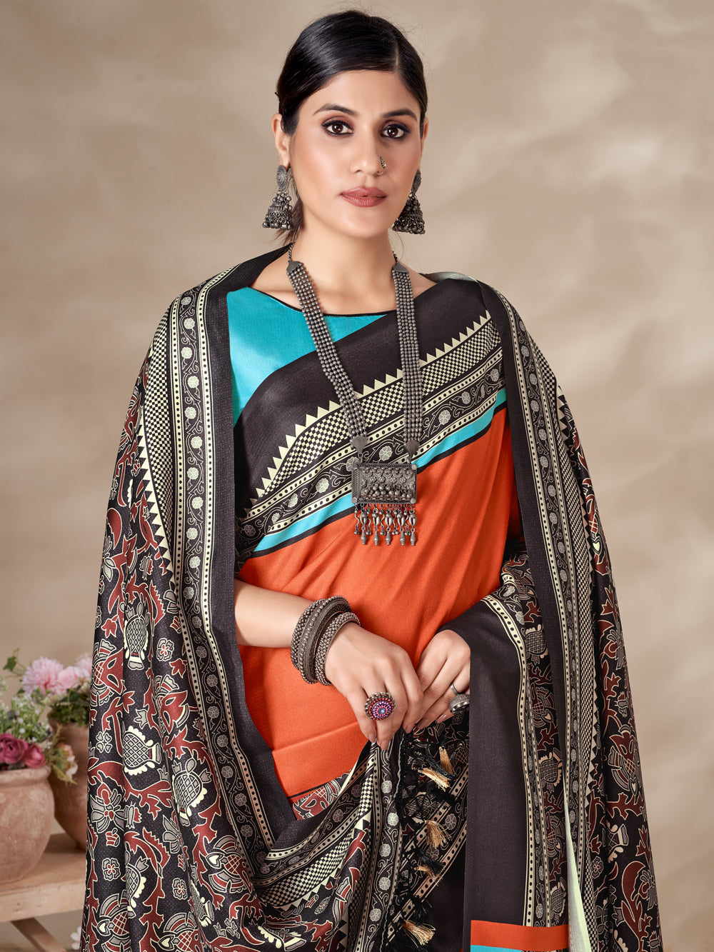 Winter Majesty: Ornamental Pashmina Saree & Shawl