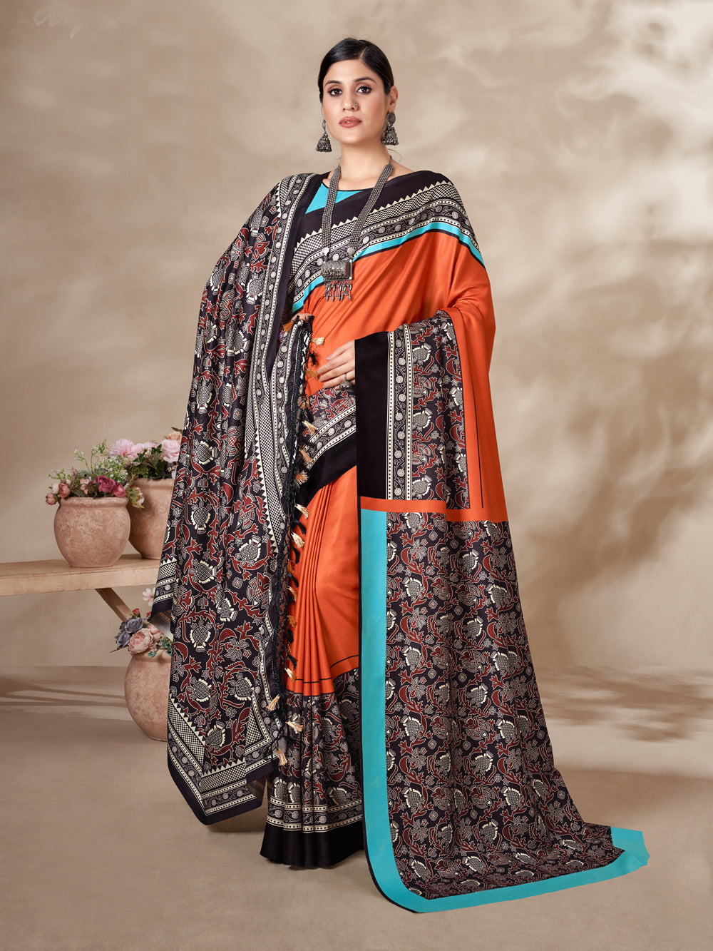 Winter Majesty: Ornamental Pashmina Saree & Shawl - India shopping