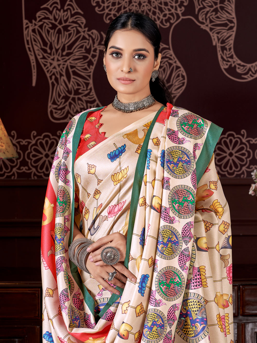 Cultural Canvas: Modern Pashmina Masterpiece Saree With Shawl - India shopping