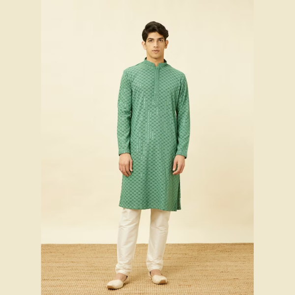 Manyawar Sequin Embellished Chikankari Kurta Set