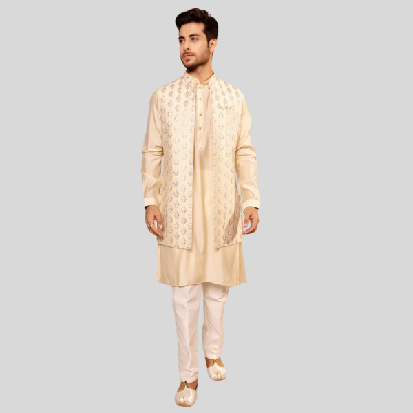 Peach Colour Long Sleeve Jodhpuri Jacket with Kurta Pajama