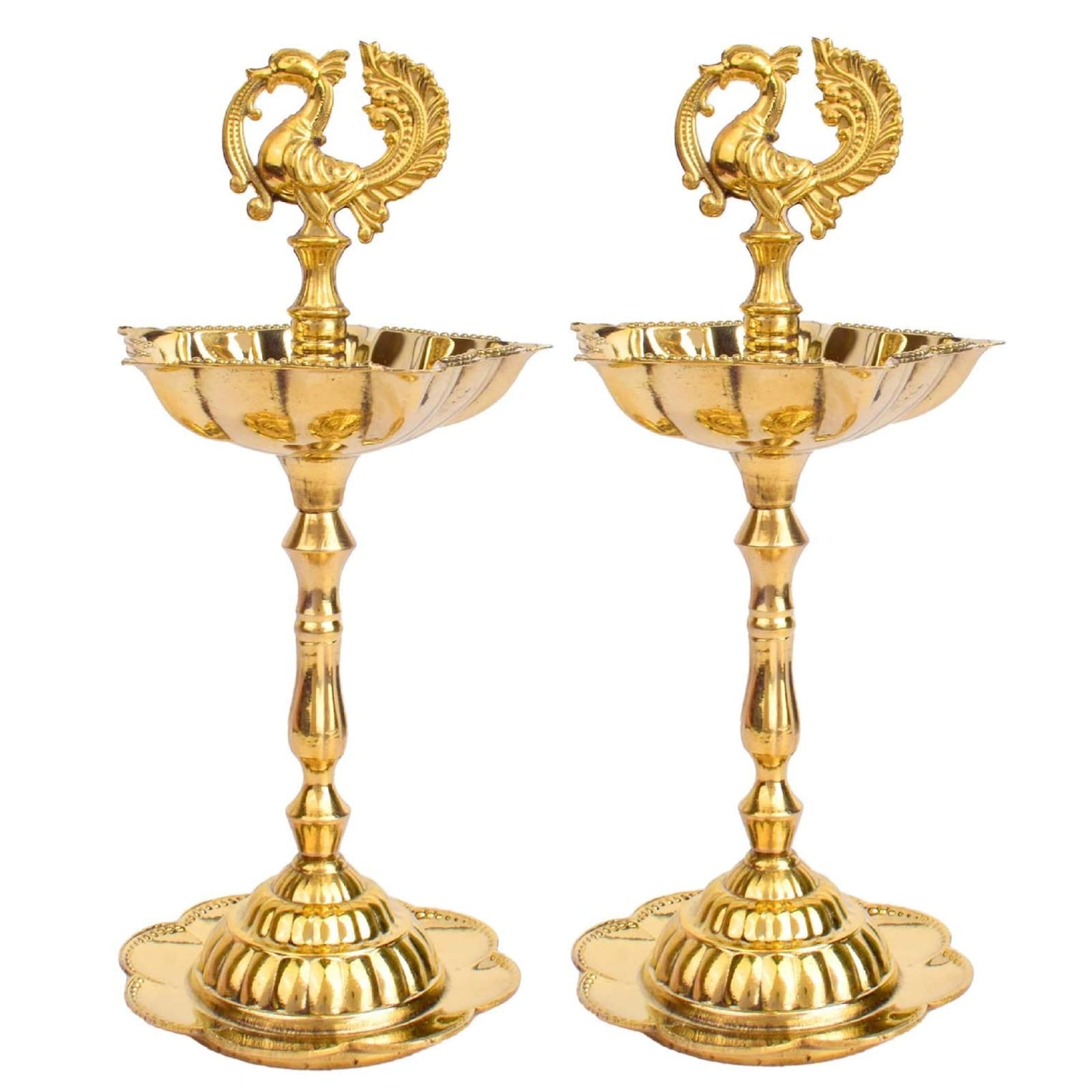 Peacock Kerala Brass Flower Stand Diya – Set of 2