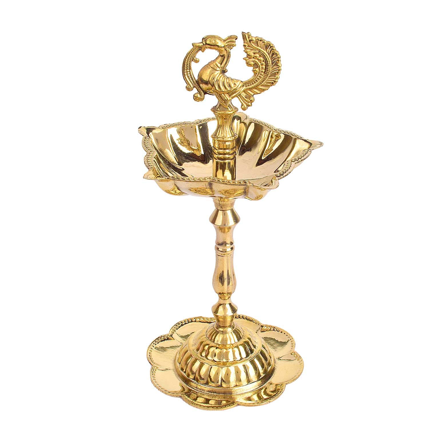 Peacock Kerala Brass Flower Stand Diya – Set of 2