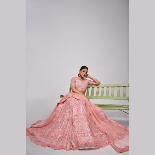 Blush Pink Sequins Androned With Pearl And Sequins Intricate Embellishments For Beautiful Bride Lehenga Choli