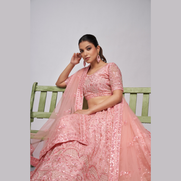 Blush Pink Sequins Androned With Pearl And Sequins Intricate Embellishments For Beautiful Bride Lehenga Choli