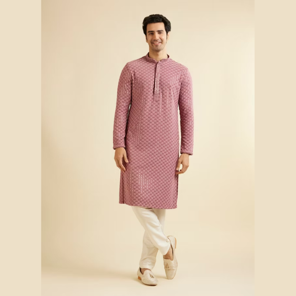 Manyawar Quartz Pink Floral Chikankari Embroidered Kurta Set