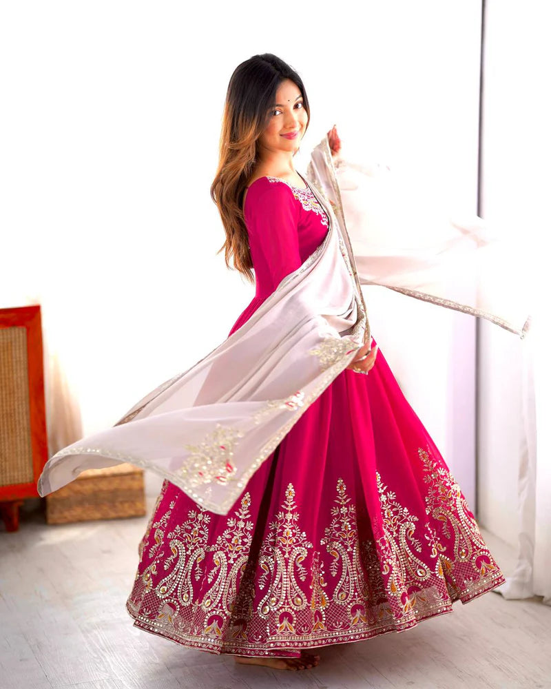 Pink Lehenga Suit With Embroidery Thread Work | Ready To Wear