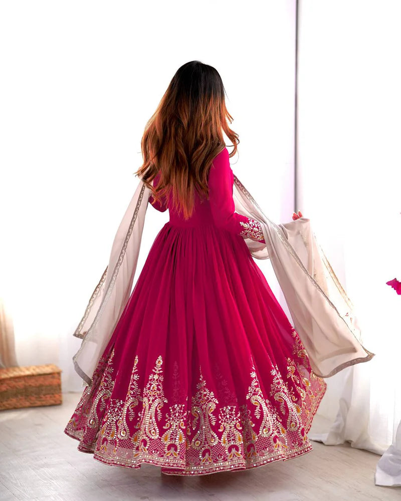 Pink Lehenga Suit With Embroidery Thread Work | Ready To Wear