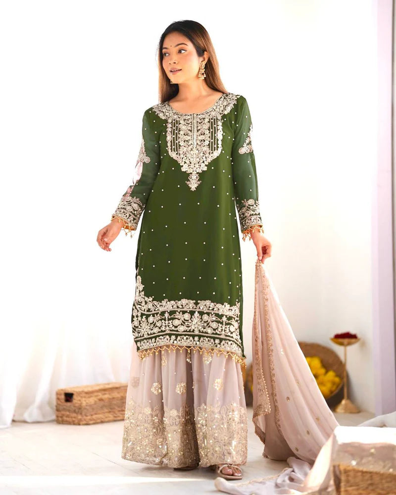 Pista Green Lehenga Suit With Embroidery Coding Dori Work | Ready To Wear
