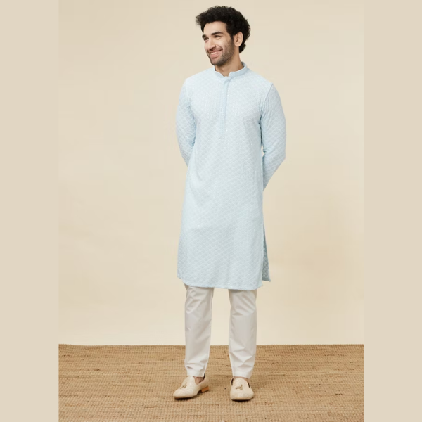 Manyawar Sequin Embellished Chikankari Kurta Set