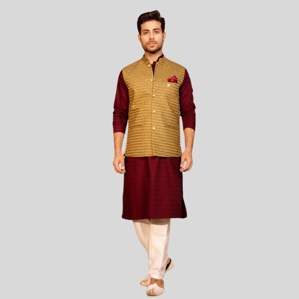 Print Jodhpuri Waist Coat | Mehndi Color