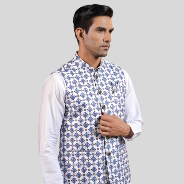 Print Waist Coat For Men | Blue Color