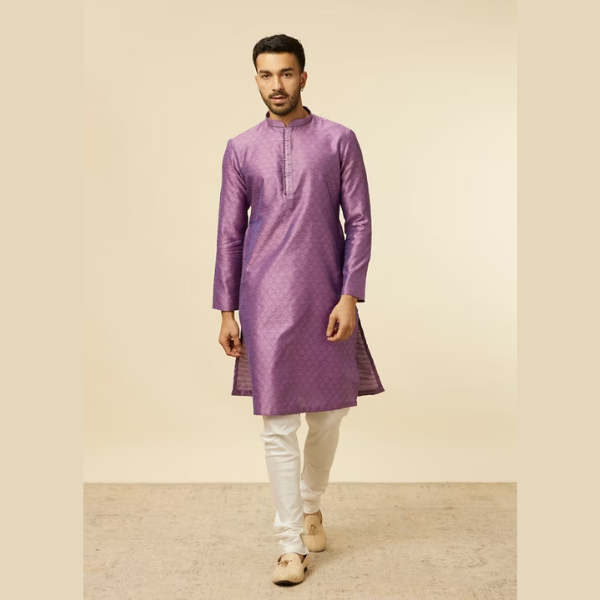 Manyawar Purple Buta Diamond Patterned Kurta Set - India shopping