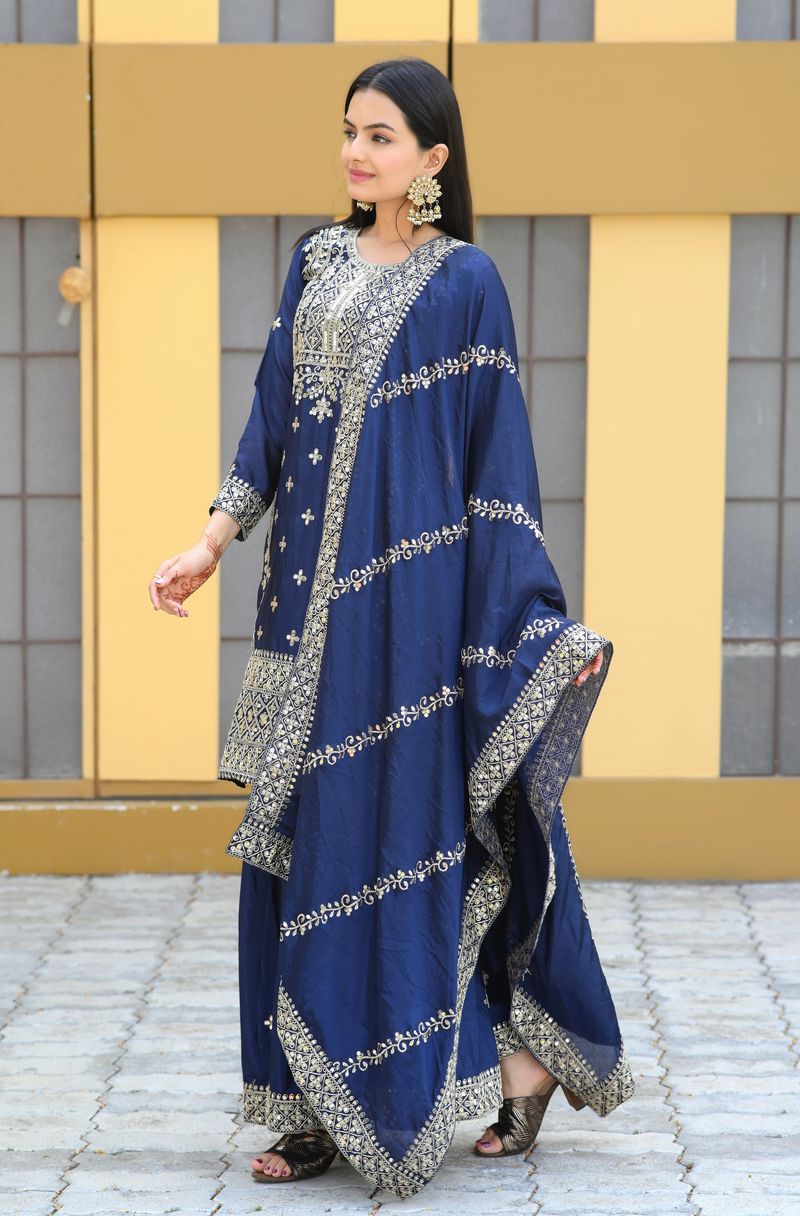 Blue Lehenga Suit With Sequence And Embroidery Work | Ready To Wear