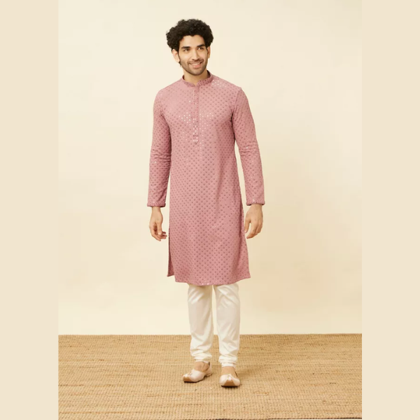 Manyawar Quartz Pink Floral Chikankari Embroidered Kurta Set