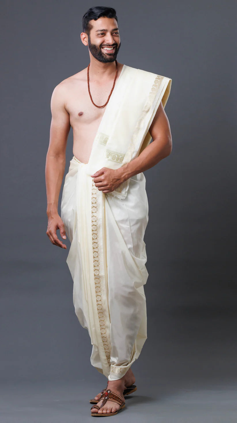 Classic Mango Border Semi Silk Dhoti & Uparana Set