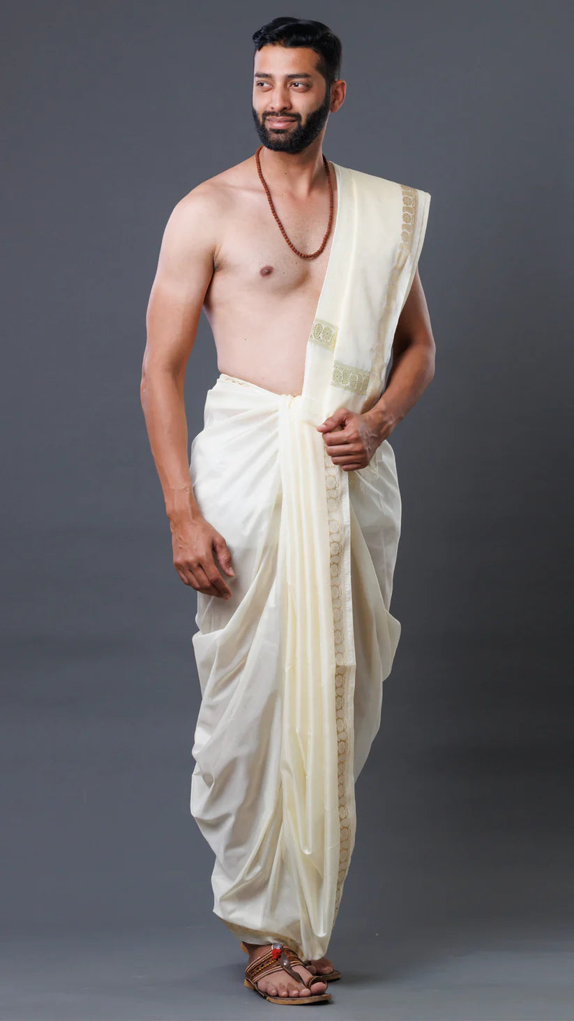 Classic Mango Border Semi Silk Dhoti & Uparana Set