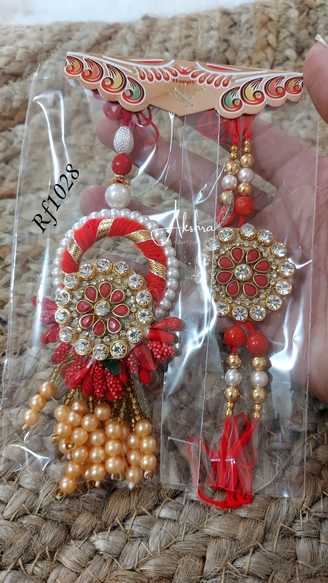 Red Kundan Couple Rakhi | Set Of 4 pairs