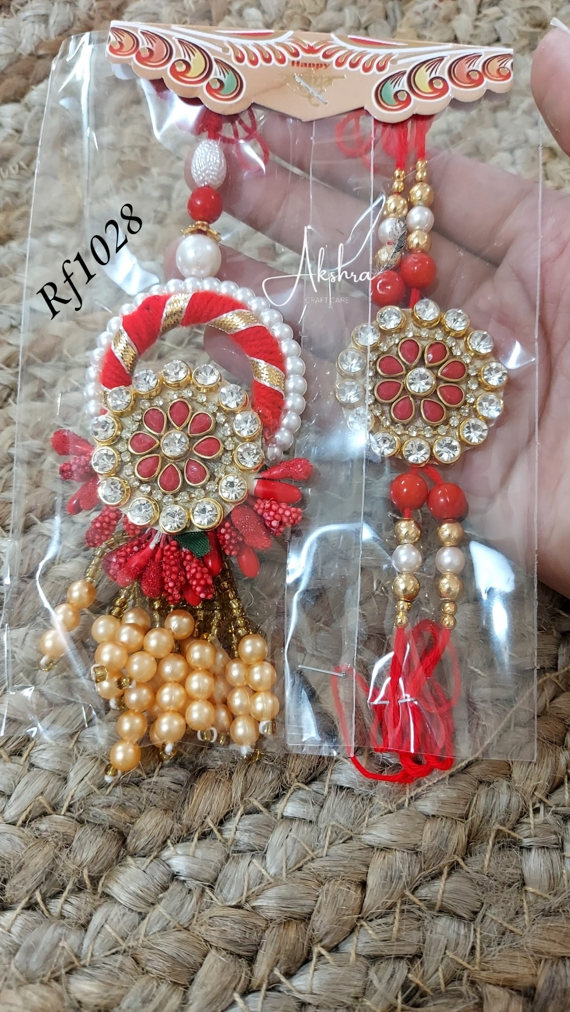 Red Kundan Couple Rakhi | Set Of 4 pairs