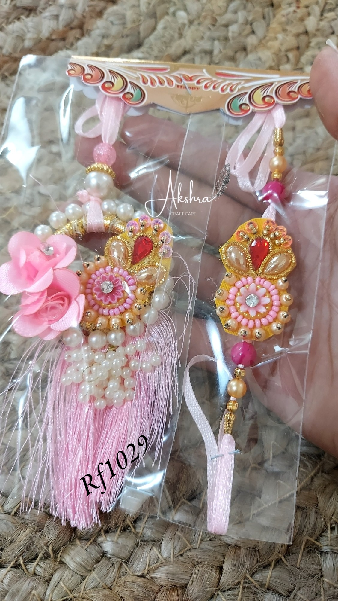 Flower Kundan Pink Couple Rakhi | Set Of 4 Pairs