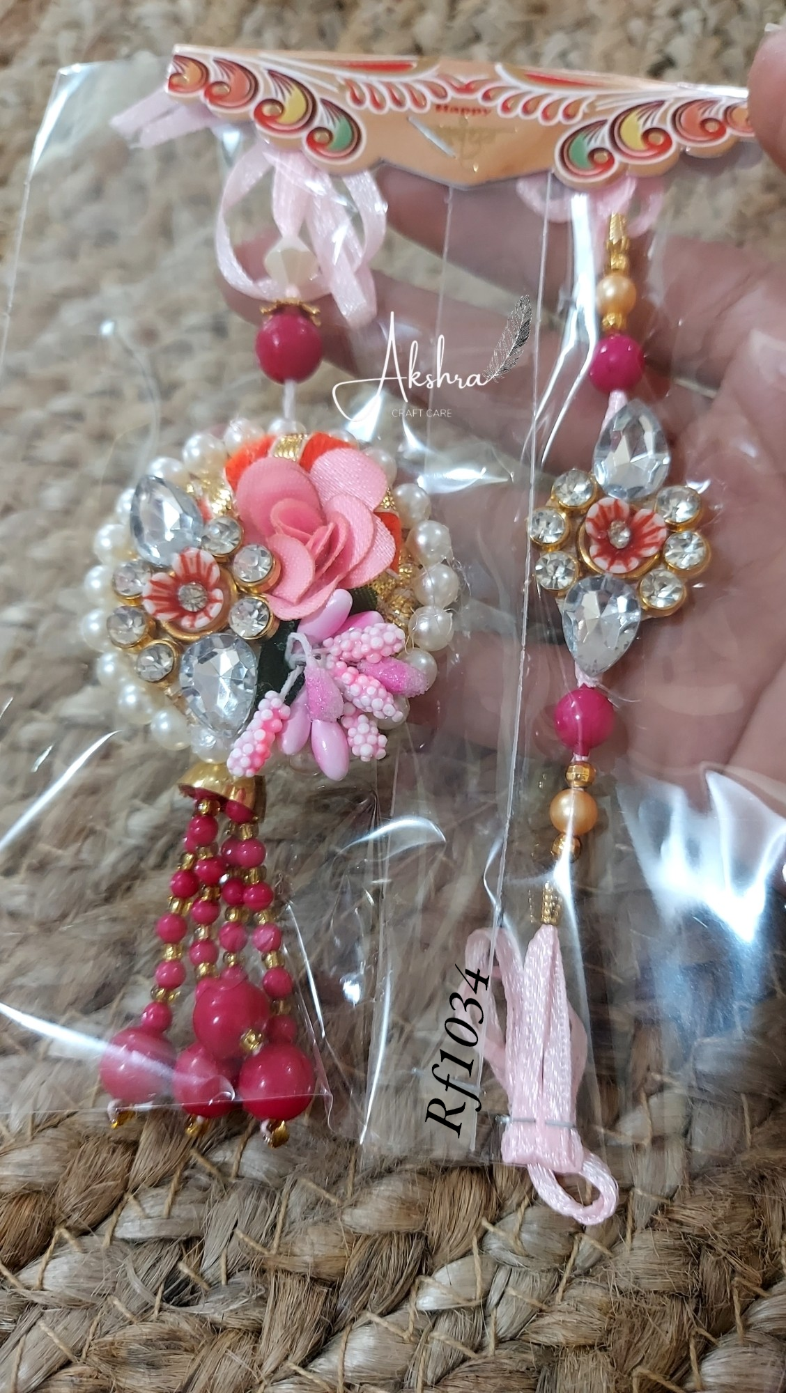 Pink Flower Kundan Couple Rakhi | Set Of 4 Pairs