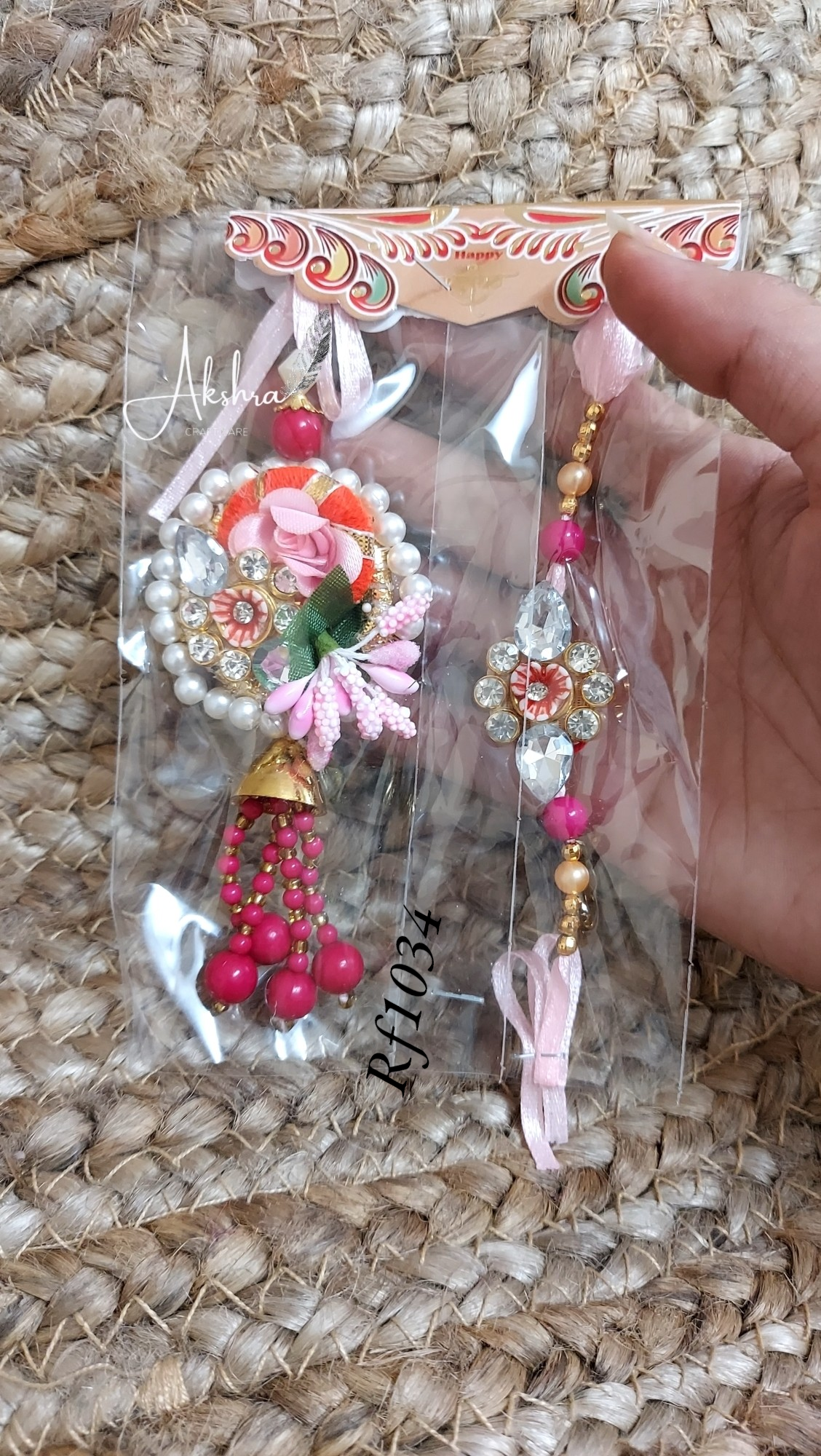 Pink Flower Kundan Couple Rakhi | Set Of 4 Pairs