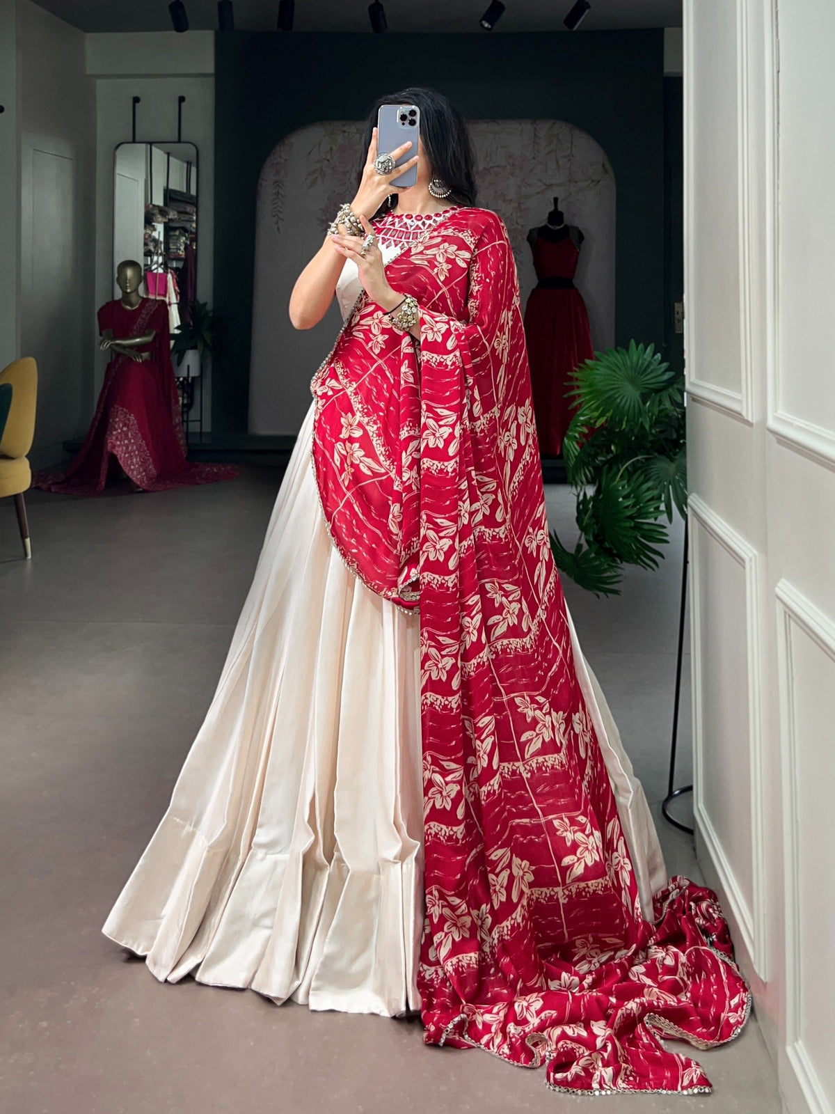 Ready-to-Wear Garba Glow Monga Silk Mirror Work Lehenga Choli