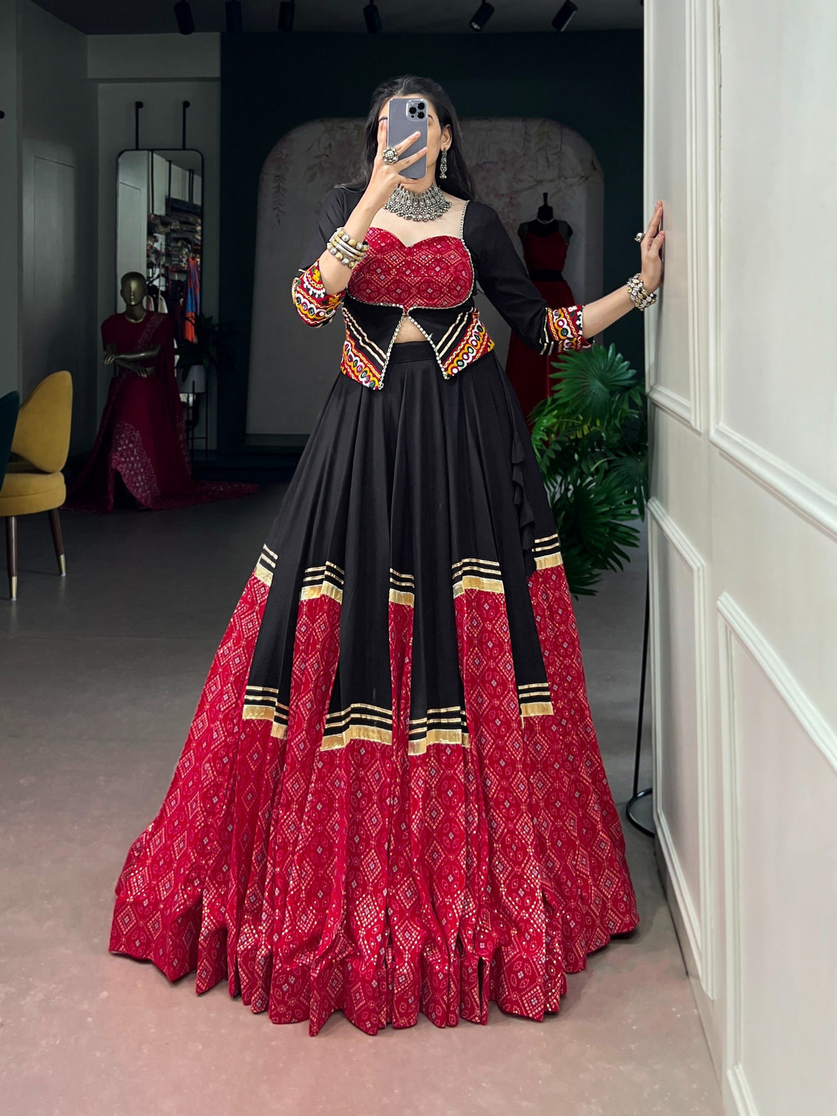 ready-to-wear-navratri-bandhej-mirror-work-lehenga-choli