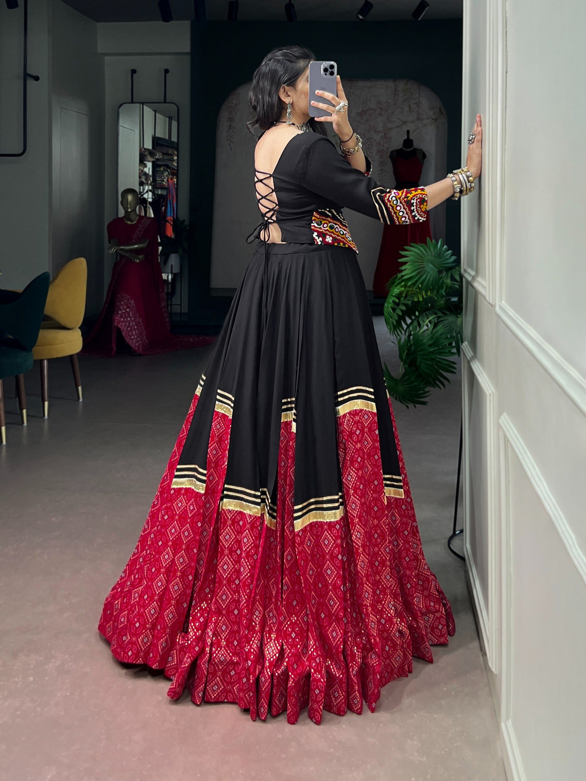 ready-to-wear-navratri-bandhej-mirror-work-lehenga-choli