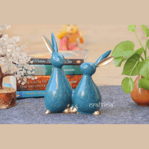 Resin Rabbit Pair Standing Bunny Showpiece