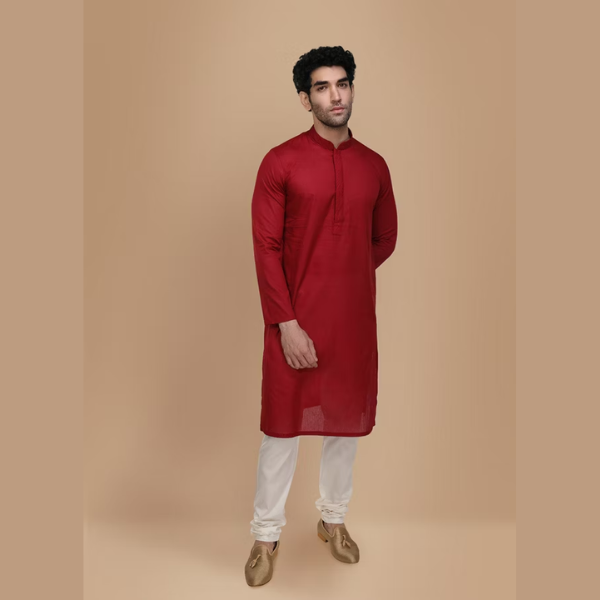 Manyawar Ruby Red Plain Kurta Set