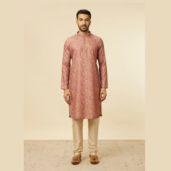 Manyawar Rust Bel Buti Patterned Kurta Set