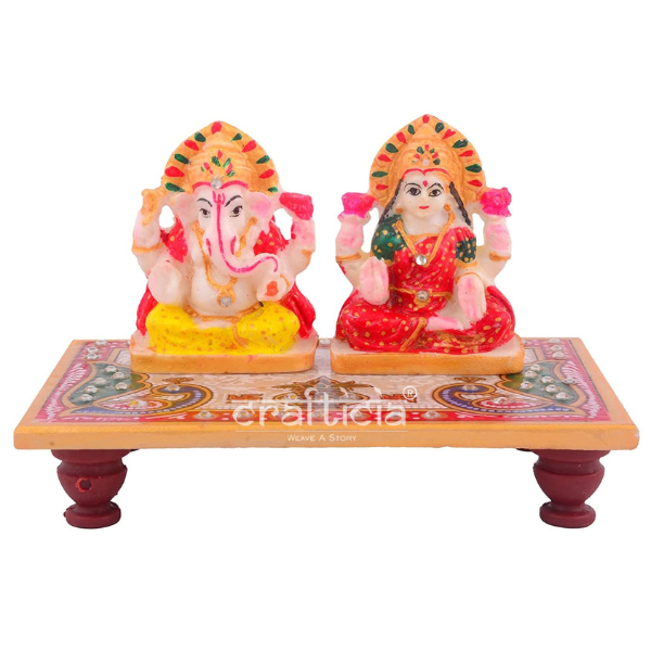 Crafticia Marble  Laxmi Ganesh Idol on Chowki