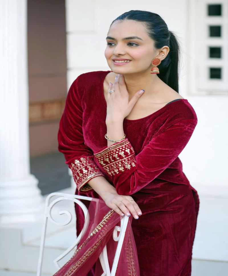 Red Velvet Lehenga Suit With Sequence And Work | Ready To Wear