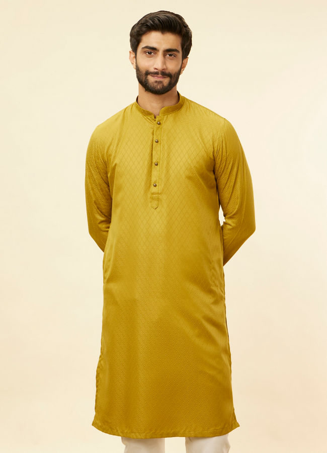 Manyawar Olive Green Lattice Patterned Kurta Set