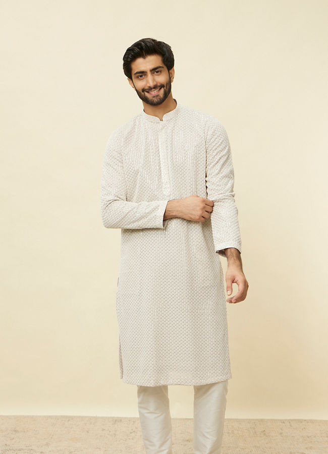 Manyawar Glacier Grey Chikankari Kurta Set