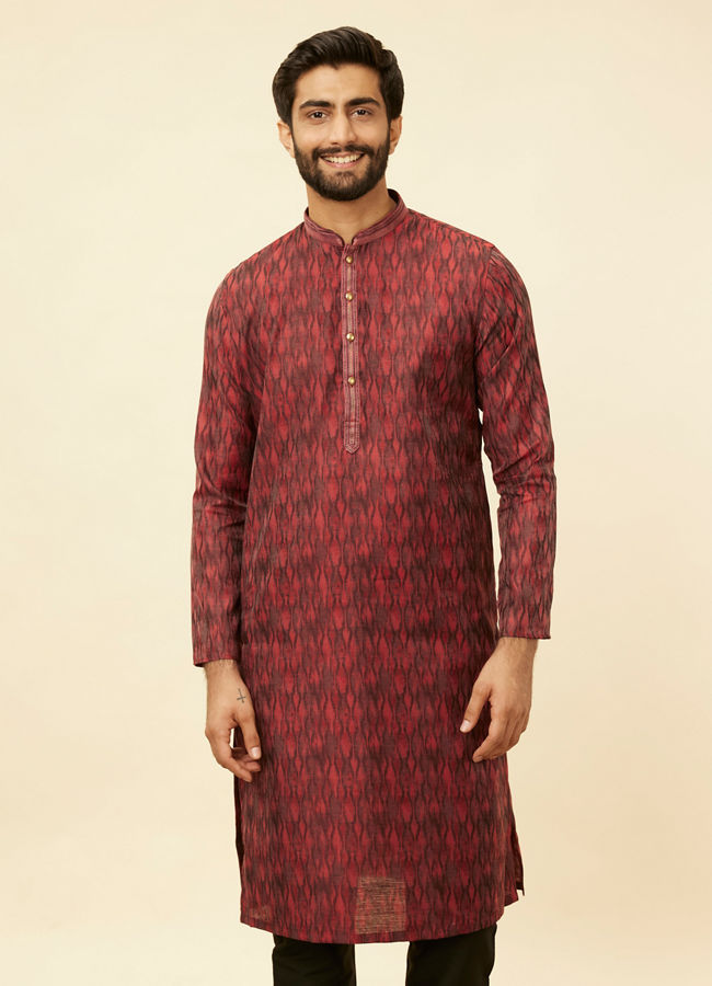 Manyawar Plum Red Frequency Print Kurta Set