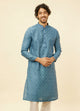Manyawar Turquoise Blue Moroccan Print Kurta Set