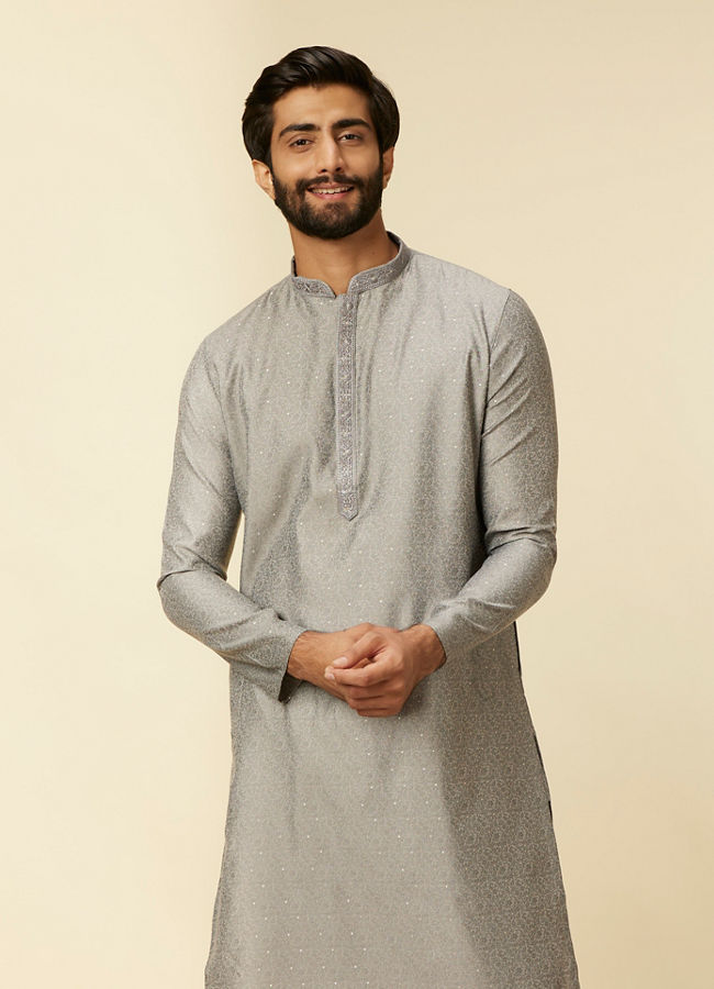 Manyawar Dark Grey Paisley Patterned Kurta Set