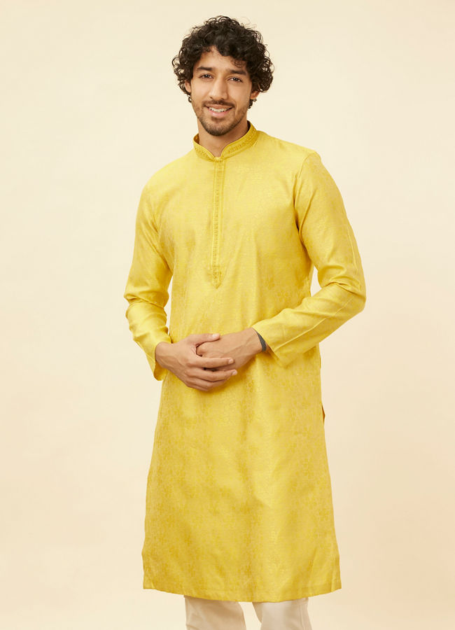 Manyawar Illuminating Yellow Bel Buti Patterned Kurta Set