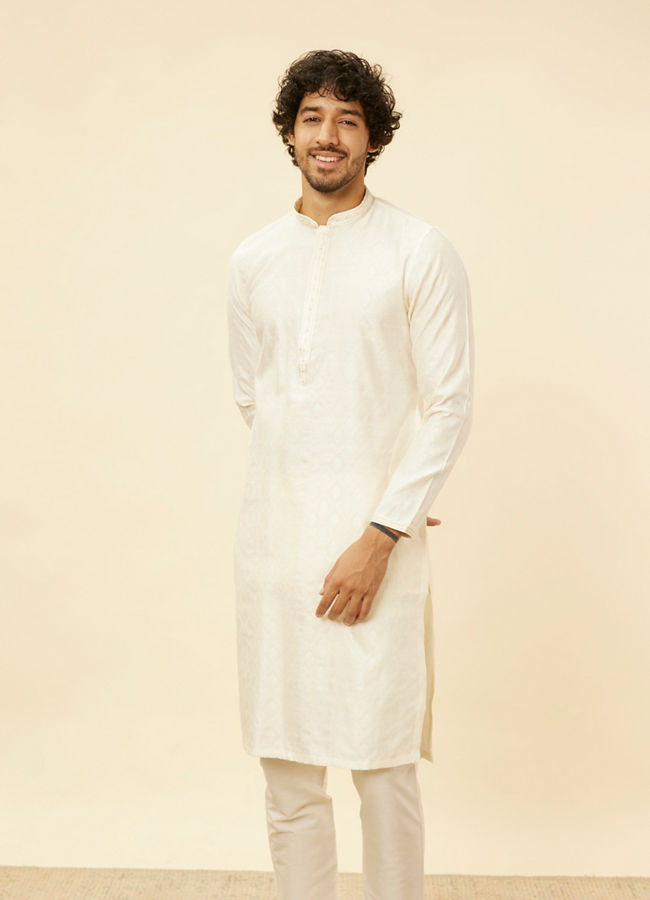 Manyawar Warm Cream Diamond Patterned Kurta Set