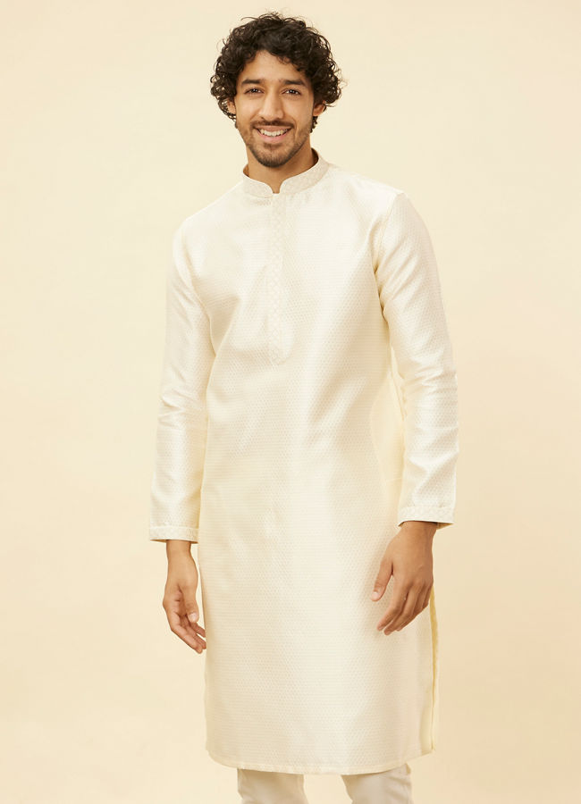 Manyawar Cloud Cream Self Patterned Kurta Set