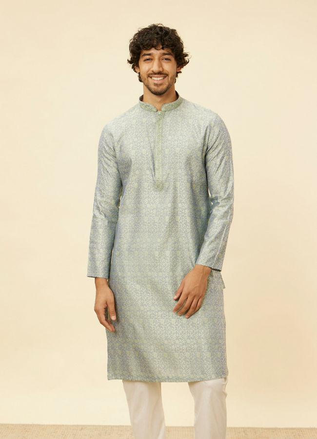 Manyawar Glacier Grey Bel Buti Patterned Kurta Set