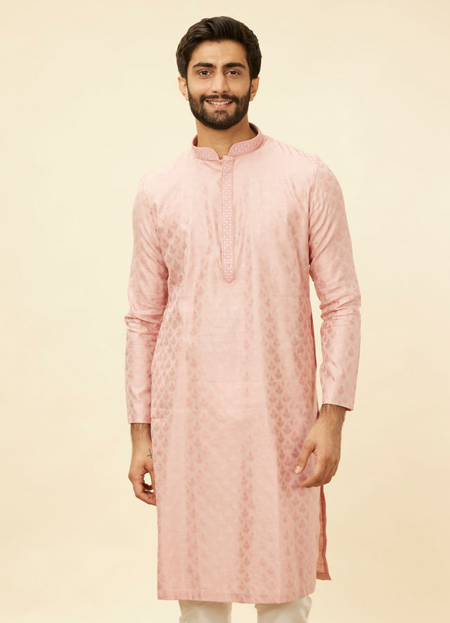 Manyawar Raspberry Pink Leaf Patterned Kurta Set