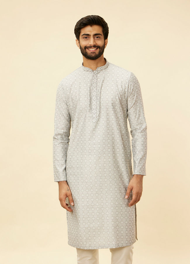 Manyawar Cloud Grey Moroccan Patterned Kurta Set