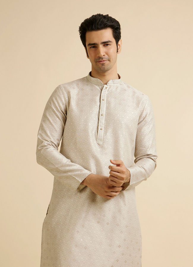 Manyawar Light Grey Buta Patterned Kurta Set