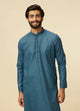 Manyawar Teal Blue Diamond Patterned Kurta Set