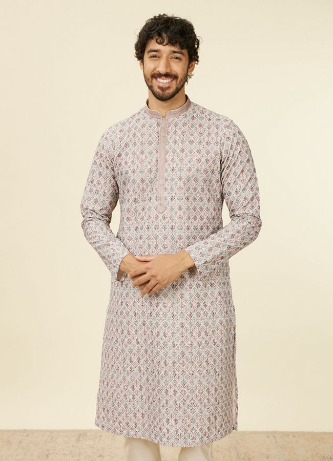 Manyawar Beige Pink Chikankari Kurta Set