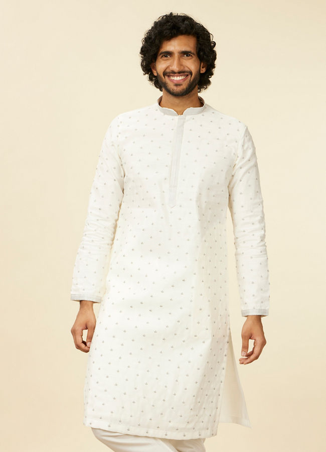 Manyawar Warm White-Light Grey Kurta Set